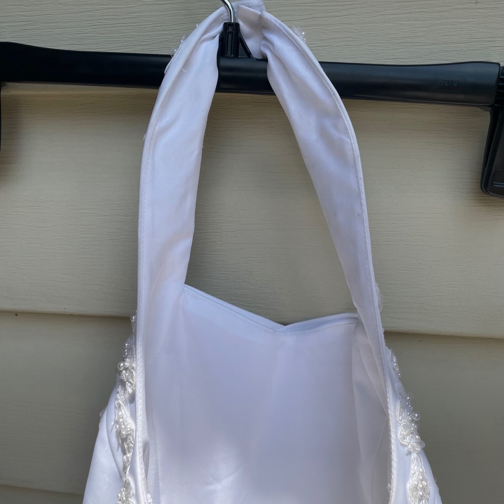 Davids Bridal Girl 4 White Princess Pageant Halter Lace Pearl Flower Girl Formal - Picture 7 of 8